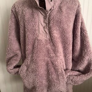 Mauve cozy top with open neck buttons